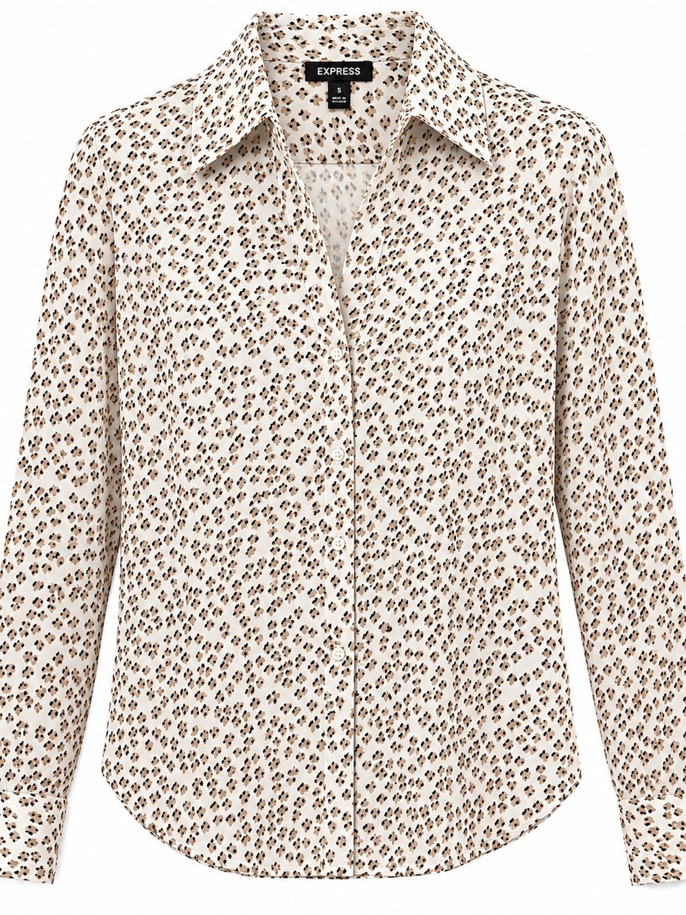 Express Women’s Cream Leopard-Print Long Sleeve Button-Down Shirt